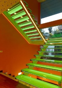 Colorful Staircase at Futuristic Orange House in Ankara Turkey by Yazgan Design Architecture 211x300 Desain Rumah Idaman yang Nyaman